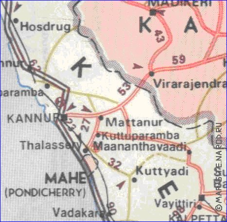 mapa de de estradas Kerala