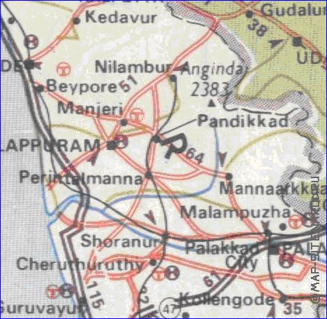 mapa de de estradas Kerala