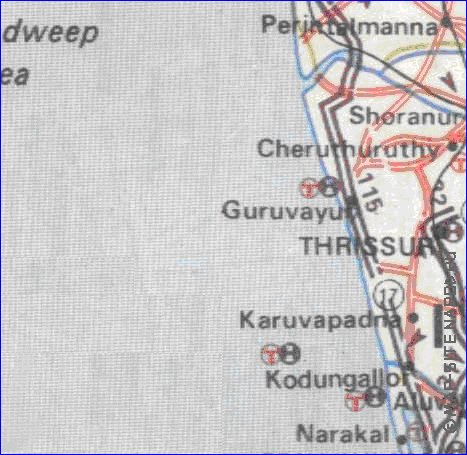 mapa de de estradas Kerala