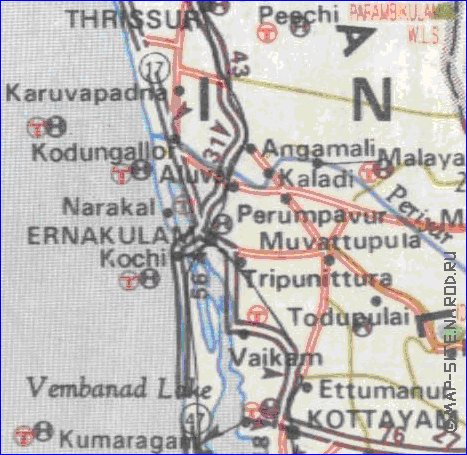 mapa de de estradas Kerala