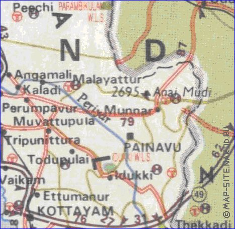 mapa de de estradas Kerala