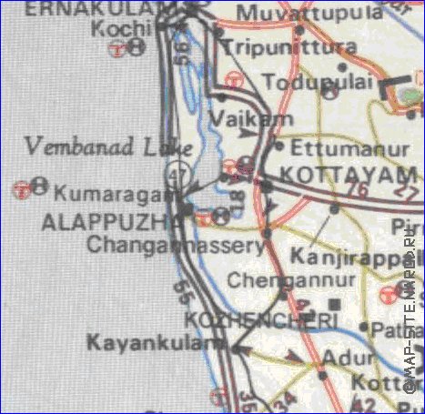 mapa de de estradas Kerala