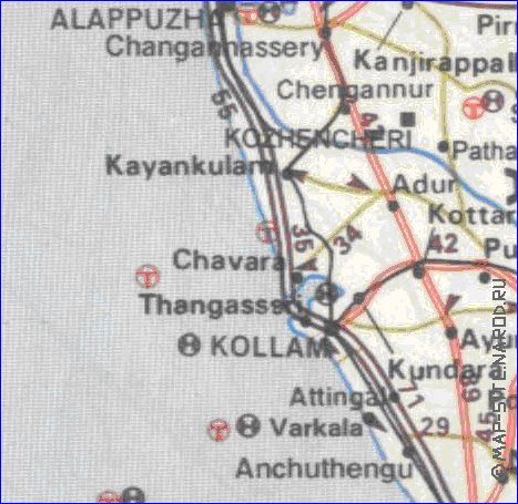 mapa de de estradas Kerala