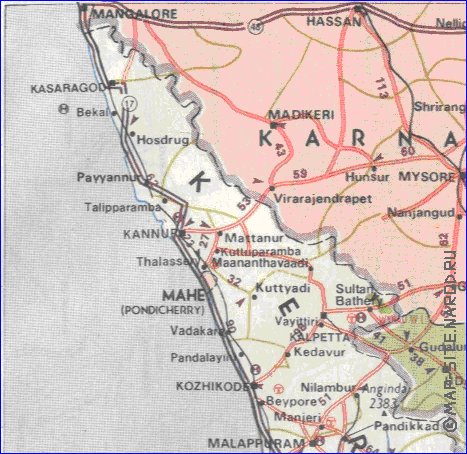 mapa de de estradas Kerala