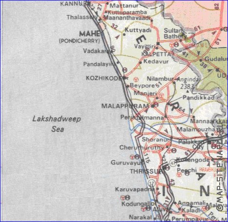 mapa de de estradas Kerala