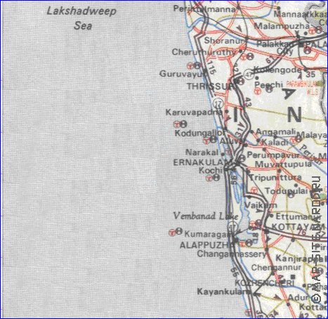 mapa de de estradas Kerala