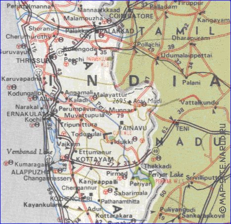 mapa de de estradas Kerala