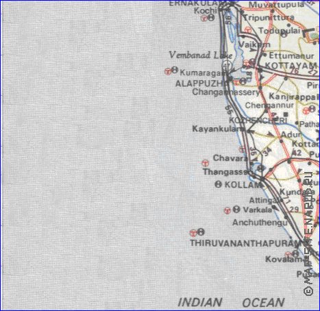 mapa de de estradas Kerala