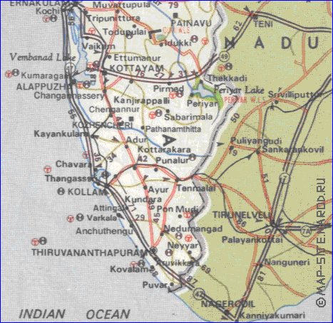 mapa de de estradas Kerala