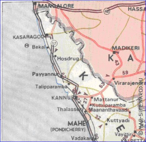 mapa de de estradas Kerala