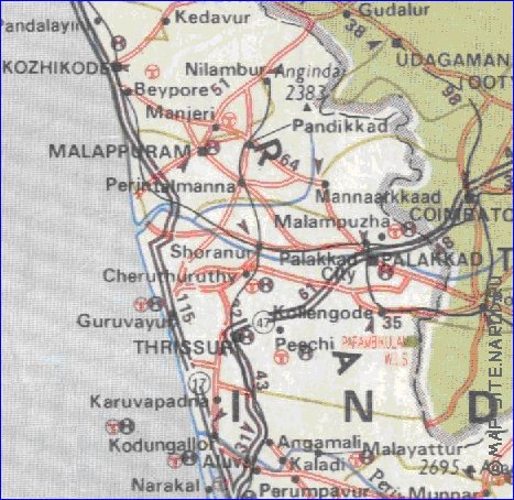 mapa de de estradas Kerala