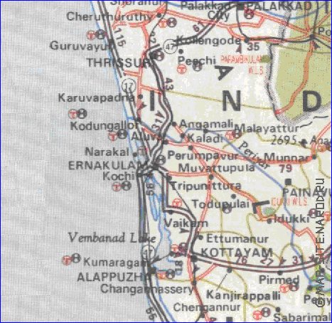 mapa de de estradas Kerala