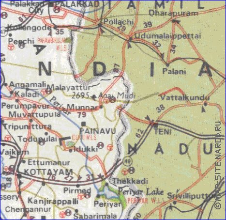 mapa de de estradas Kerala