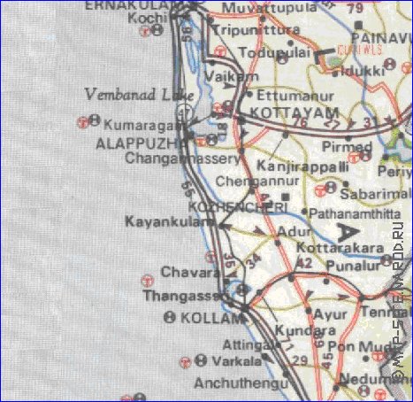 mapa de de estradas Kerala