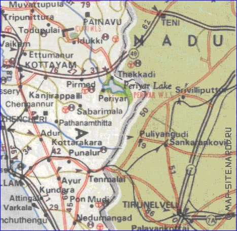 mapa de de estradas Kerala