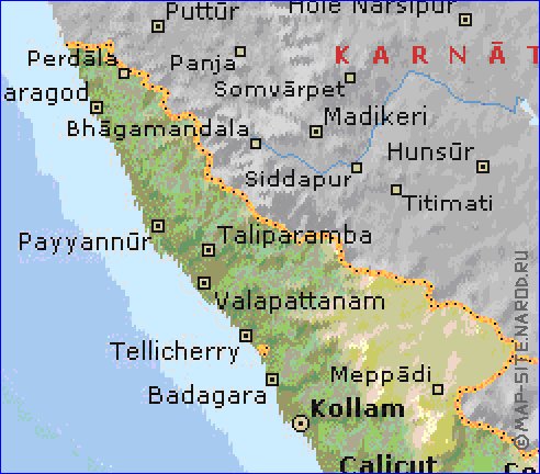 mapa de Kerala em ingles