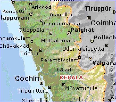 mapa de Kerala em ingles