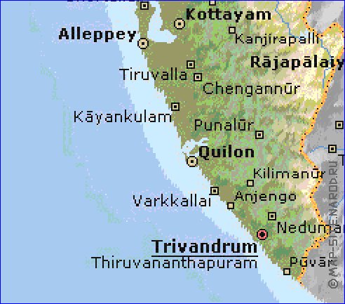 mapa de Kerala em ingles