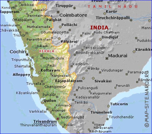 mapa de Kerala em ingles