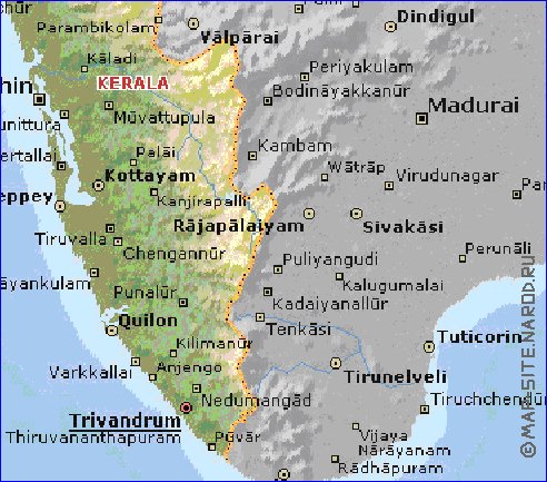 mapa de Kerala em ingles