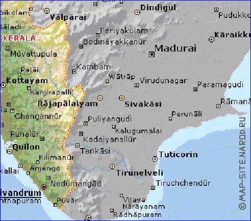 mapa de Kerala em ingles