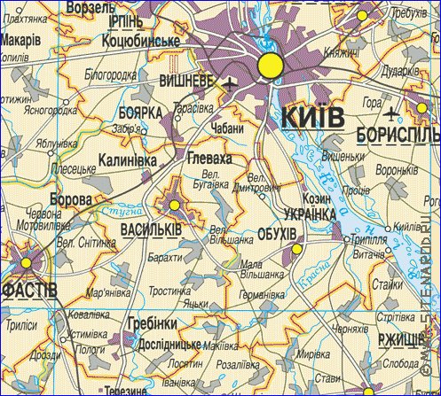 carte de Oblast de Kiev de la langue ukrainienne