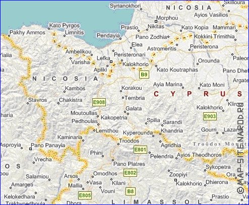 Administrativa mapa de Chipre em ingles
