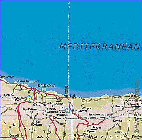 mapa de de estradas Chipre em ingles