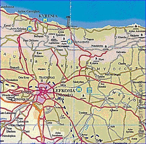 mapa de de estradas Chipre em ingles