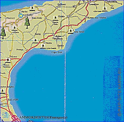 mapa de de estradas Chipre em ingles