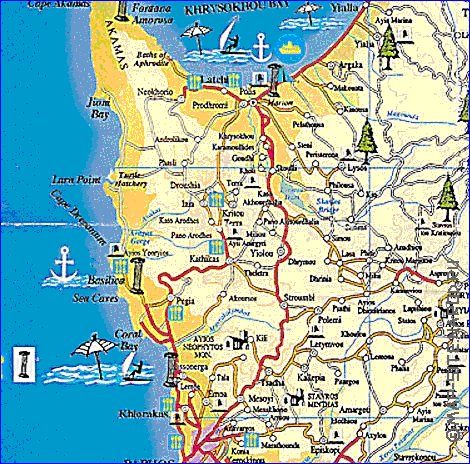 mapa de de estradas Chipre em ingles