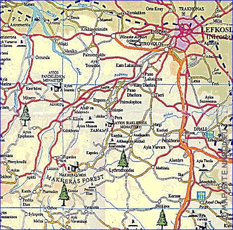 mapa de de estradas Chipre em ingles
