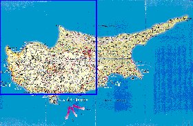 mapa de de estradas Chipre em ingles