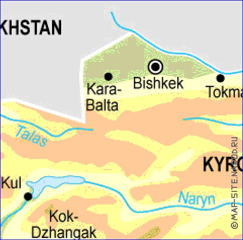 Physique carte de Kirghizistan en anglais