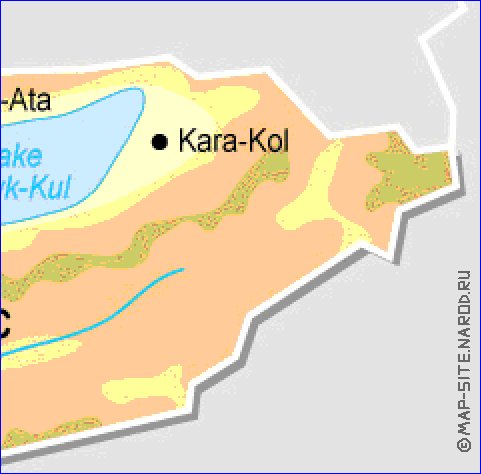 Physique carte de Kirghizistan en anglais