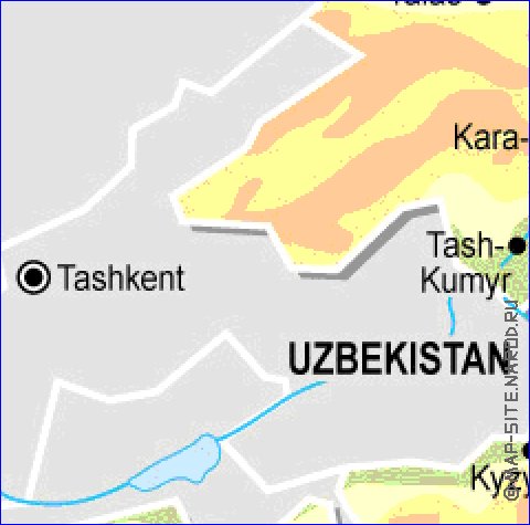 Physique carte de Kirghizistan en anglais