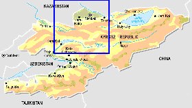 Physique carte de Kirghizistan en anglais