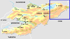 Physique carte de Kirghizistan en anglais