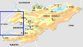 Physique carte de Kirghizistan en anglais