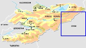 Physique carte de Kirghizistan en anglais