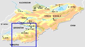 Physique carte de Kirghizistan en anglais