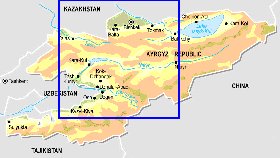 Physique carte de Kirghizistan en anglais