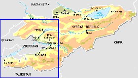 Physique carte de Kirghizistan en anglais