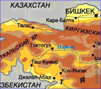 Physique carte de Kirghizistan