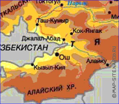 Physique carte de Kirghizistan