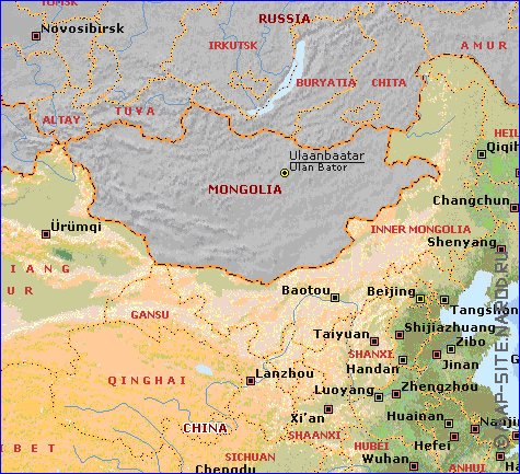 Fisica mapa de Republica Popular da China em ingles