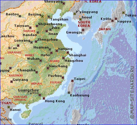 Fisica mapa de Republica Popular da China em ingles