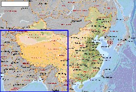 Physique carte de Republique populaire de Chine en anglais