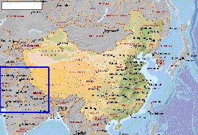 Physique carte de Republique populaire de Chine en anglais