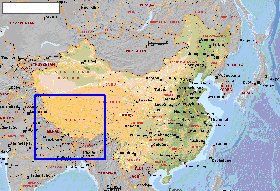 Physique carte de Republique populaire de Chine en anglais